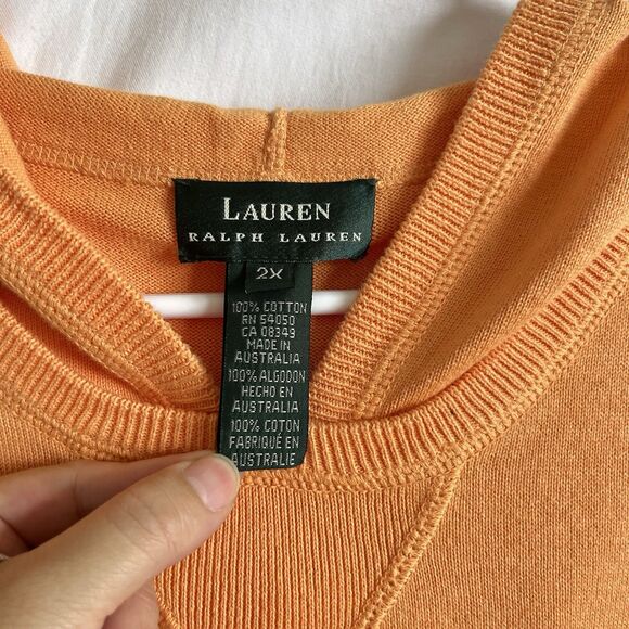 VTG Ralph Lauren Sweater Sleeveless Vest Hooded Sz 2X Made In Australia Orange - Picture 5 of 7
